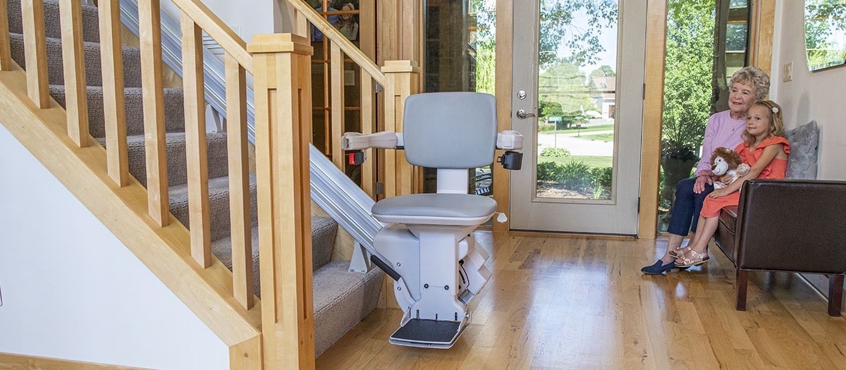 Stairlift installed in bright home entryway